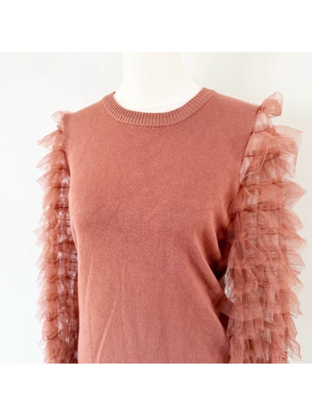 Cato Women Sheer‎ Ruffle Sleeve Sweater Small Boho Coquette Feminine Maximalist - Picture 2 of 7